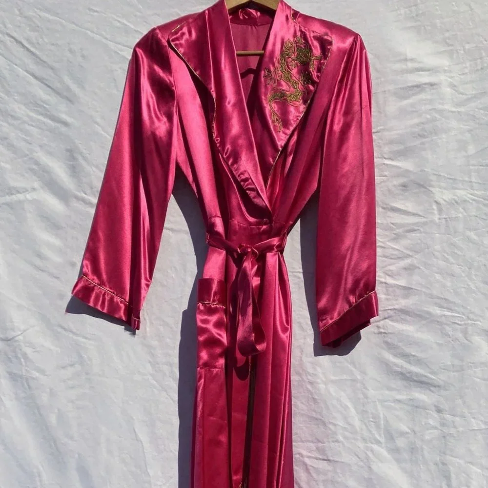 Vintage Embroidered Satin Robe Gown - Picture 1 of 4